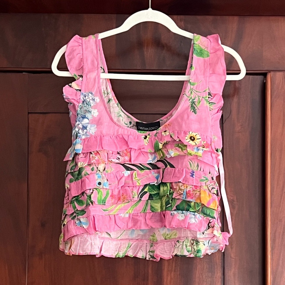 NWT Cynthia Rowley Ruffle Floral Tank Blouse